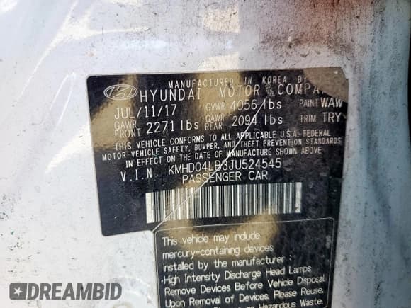 ✅ 2018 Hyundai Elantra Sport • VIN: KMHD04LB3JU524545 • Lot: 90635665. Listed on Copart with 105,384 mi. Free auction sales archive from the USA and detailed vehicle history report at DreamBid. Image 13.