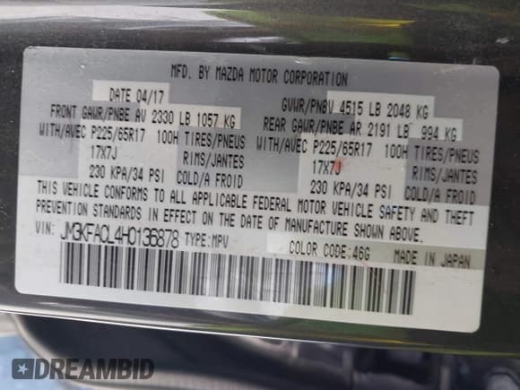 ✅ 2017 Mazda CX-5 Touring • VIN: JM3KFACL4H0136878 • Lot: 43606656. Wystawiony na IAAI z przebiegiem 137 446 mil. Bezpłatny archiwum sprzedaży aukcyjnych z USA i szczegółowy raport historii pojazdu na DreamBid. Zdjęcie 9.