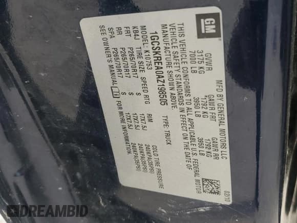 ✅ 2010 Chevrolet Silverado 1500 LS • VIN: 1GCSKREA0AZ198505 • Lot: 69447054. Listed on Copart with 198,743 mi. Free auction sales archive from the USA and detailed vehicle history report at DreamBid. Image 14.