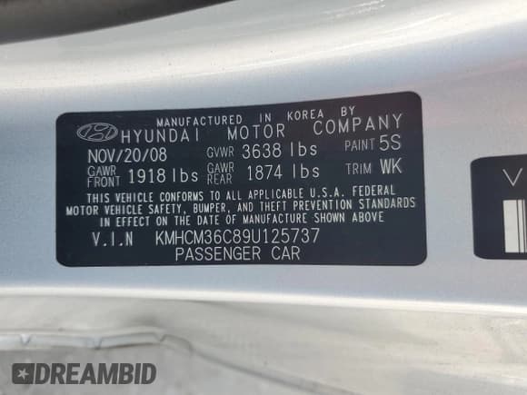 ✅ 2009 Hyundai Accent GS • VIN: KMHCM36C89U125737 • Лот: 63602055. Опубликован ранее на Copart с пробегом 32 490 миль. Бесплатный доступ к архиву аукционных продаж из США и подробный отчёт об истории автомобиля на DreamBid. Изображение 12.