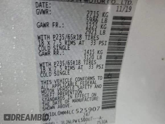 ✅ 2020 Infiniti QX60 Pure • VIN: 5N1DL0MM4LC525907 • Lot: 68540065. Wystawiony na Copart z przebiegiem 129 279 mil. Bezpłatny archiwum sprzedaży aukcyjnych z USA i szczegółowy raport historii pojazdu na DreamBid. Zdjęcie 12.