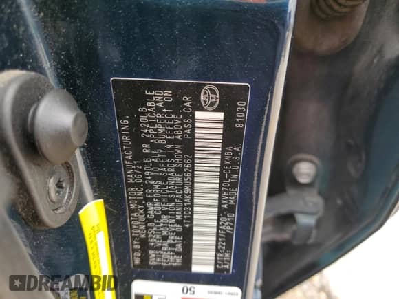 2021 Toyota Camry Hybrid LE with VIN 4T1C31AK9MU562662, listed as a Copart auction lot 70874675 with 197,127 mi miles and Salvage title. Bid and sale history available at DreamBid. Image 13.