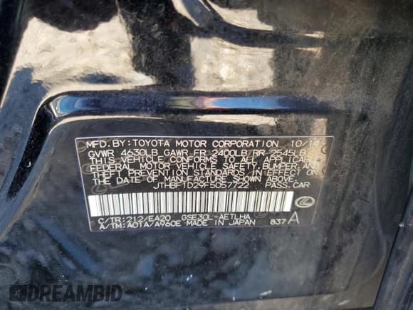 ✅ 2015 Lexus IS 250 • VIN: JTHBF1D29F5057722 • Lot: 82481065. Listed on Copart with 148,156 mi. Free auction sales archive from the USA and detailed vehicle history report at DreamBid. Image 13.