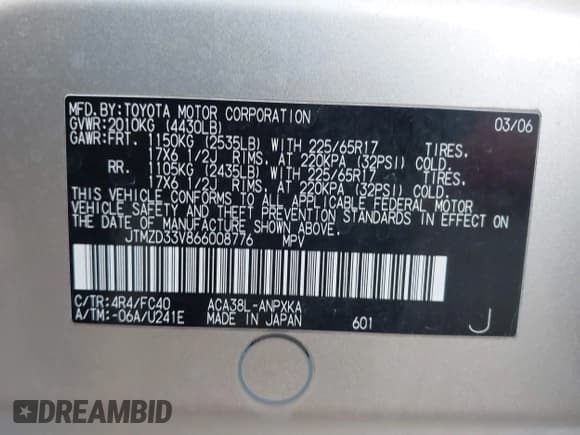 ✅ 2006 Toyota RAV4 • VIN: JTMZD33V866008776 • Lot: 43614224. Wystawiony na IAAI z przebiegiem 177 724 mil. Bezpłatny archiwum sprzedaży aukcyjnych z USA i szczegółowy raport historii pojazdu na DreamBid. Zdjęcie 9.