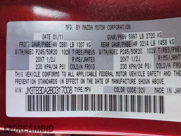 ✅ 2011 Mazda CX-9 Grand Touring • VIN: JM3TB3DA2B0317008 • Lot: 43846737. Listed on IAAI with 161,168 mi. Free auction sales archive from the USA and detailed vehicle history report at DreamBid. Image 9.