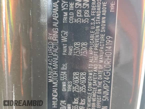 2024 Hyundai Santa Fe SEL z VIN 5NMP24GL0RH014199, wystawiony jako Copart lot #44029185 z przebiegiem 42 812 mil mil oraz Czysty tytuł • Clean title. Historia ofert i sprzedaży dostępna na DreamBid. Obrazek 14.