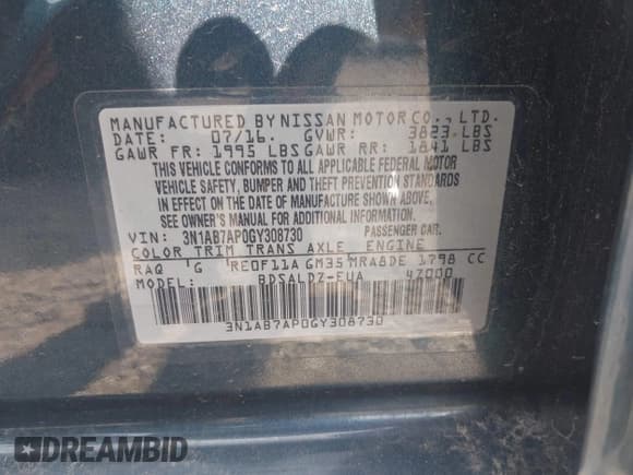 ✅ 2016 Nissan Sentra SR • VIN: 3N1AB7AP0GY308730 • Лот: 43432281. Опубликован ранее на IAAI с пробегом 145 459 миль. Бесплатный доступ к архиву аукционных продаж из США и подробный отчёт об истории автомобиля на DreamBid. Изображение 9.