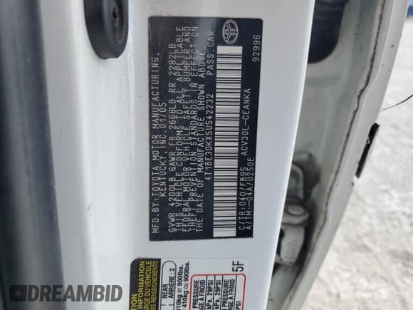 ✅ 2005 Toyota Camry XLE • VIN: 4T1BE30KX5U542232 • Lot: 86887375. Wystawiony na Copart z przebiegiem 183 731 mil. Bezpłatny archiwum sprzedaży aukcyjnych z USA i szczegółowy raport historii pojazdu na DreamBid. Zdjęcie 13.