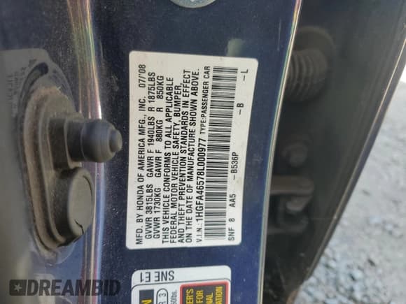 ✅ 2008 Honda Civic GX • VIN: 1HGFA46578L000977 • Лот: 81740605. Опубликован ранее на Copart с пробегом 179 119 миль. Бесплатный доступ к архиву аукционных продаж из США и подробный отчёт об истории автомобиля на DreamBid. Изображение 12.