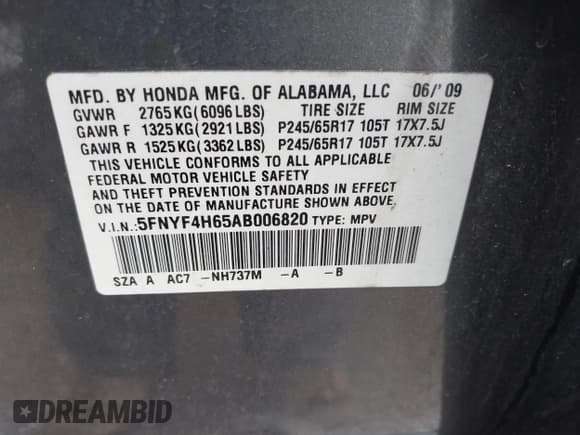 ✅ 2010 Honda Pilot EX-L • VIN: 5FNYF4H65AB006820 • Lot: 42644431. Listed on IAAI with 238,325 mi. Free auction sales archive from the USA and detailed vehicle history report at DreamBid. Image 9.