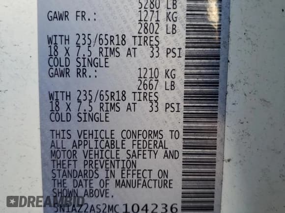 ✅ 2021 Nissan Murano S • VIN: 5N1AZ2AS2MC104236 • Lot: 82029005. Listed on Copart with 45,548 mi. Free auction sales archive from the USA and detailed vehicle history report at DreamBid. Image 14.