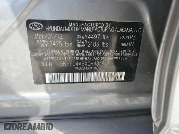 ✅ 2012 Hyundai Sonata SE • VIN: 5NPEC4ABXCH484917 • Lot: 82545475. Listed on Copart with 87,287 mi. Free auction sales archive from the USA and detailed vehicle history report at DreamBid. Image 12.