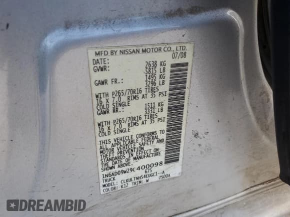 ✅ 2009 Nissan Frontier SE • VIN: 1N6AD09W29C400098 • Lot: 82475364. Listed on Copart with 100,442 mi. Free auction sales archive from the USA and detailed vehicle history report at DreamBid. Image 15.