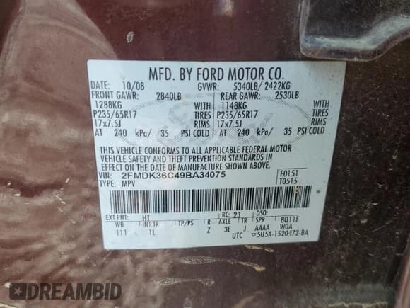 ✅ 2009 Ford Edge SE • VIN: 2FMDK36C49BA34075 • Лот: 63058655. Опубликован ранее на Copart с пробегом 76 522 миль. Бесплатный доступ к архиву аукционных продаж из США и подробный отчёт об истории автомобиля на DreamBid. Изображение 12.