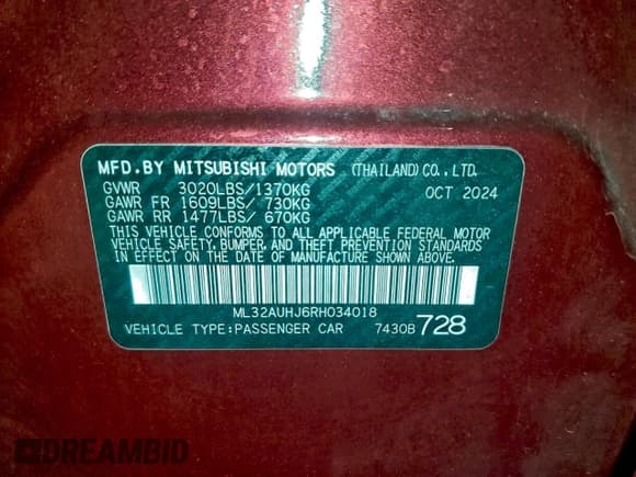 ✅ 2024 Mitsubishi Mirage ES • VIN: ML32AUHJ6RH034018 • Лот: 96875255. Опубликован ранее на Copart с пробегом 15 404 миль. Бесплатный доступ к архиву аукционных продаж из США и подробный отчёт об истории автомобиля на DreamBid. Изображение 13.