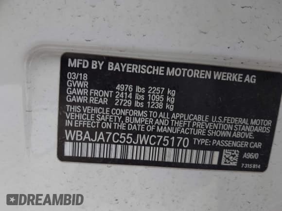 ✅ 2018 BMW 5 Series 530i xDrive • VIN: WBAJA7C55JWC75170 • Lot: 43674781. Wystawiony na IAAI z przebiegiem 62 025 mil. Bezpłatny archiwum sprzedaży aukcyjnych z USA i szczegółowy raport historii pojazdu na DreamBid. Zdjęcie 9.