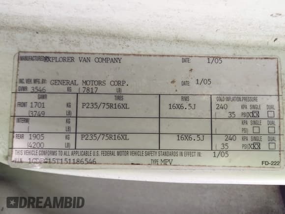 ✅ 2005 GMC Savana Cargo YF7 Upfitter • VIN: 1GDFG15T151186546 • Lot: 43638275. Wystawiony na IAAI z przebiegiem 236 861 mil. Bezpłatny archiwum sprzedaży aukcyjnych z USA i szczegółowy raport historii pojazdu na DreamBid. Zdjęcie 9.