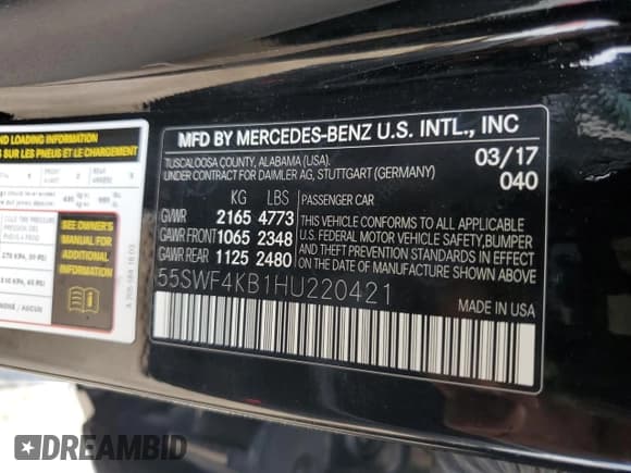 ✅ 2017 Mercedes-Benz C 300 • VIN: 55SWF4KB1HU220421 • Lot: 54156055. Listed on Copart with 85,811 mi. Free auction sales archive from the USA and detailed vehicle history report at DreamBid. Image 12.