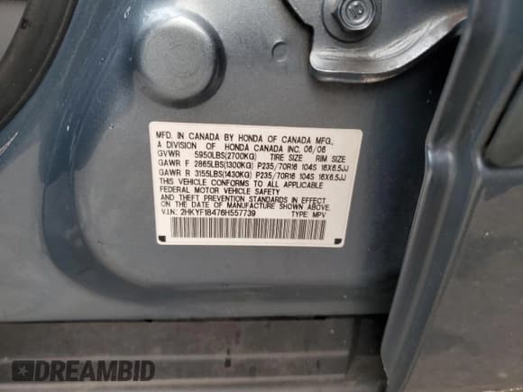 ✅ 2006 Honda Pilot EX • VIN: 2HKYF18476H557739 • Лот: 86440505. Опубликован ранее на Copart с пробегом 154 752 миль. Бесплатный доступ к архиву аукционных продаж из США и подробный отчёт об истории автомобиля на DreamBid. Изображение 14.