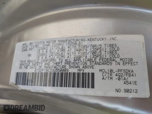 ✅ 2003 Toyota Sienna CE • VIN: 4T3ZF19C33U550009 • Lot: 43117707. Listed on IAAI with 195,555 mi. Free auction sales archive from the USA and detailed vehicle history report at DreamBid. Image 9.