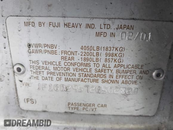 ✅ 2002 Subaru Impreza WRX • VIN: JF1GD29672G502820 • Lot: 43432176. Listed on IAAI with 226,281 mi. Free auction sales archive from the USA and detailed vehicle history report at DreamBid. Image 9.