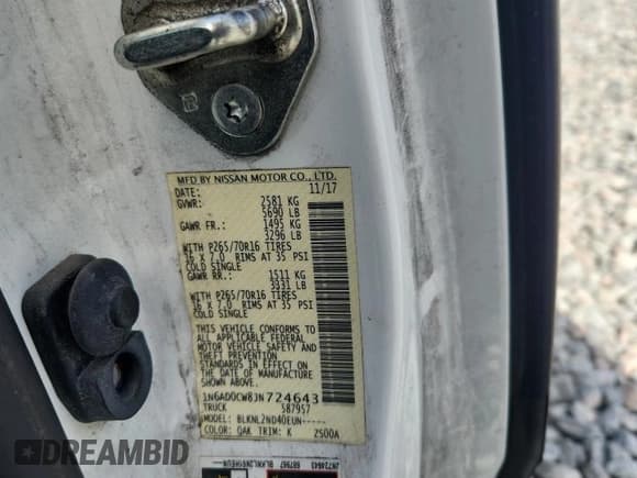 ✅ 2018 Nissan Frontier Pro-4X • VIN: 1N6AD0CW8JN724643 • Lot: 66135545. Listed on Copart with 169,431 mi. Free auction sales archive from the USA and detailed vehicle history report at DreamBid. Image 12.