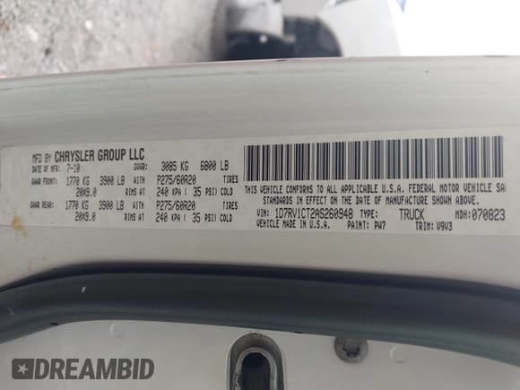 ✅ 2010 Dodge 1500 SLT • VIN: 1D7RV1CT2AS260948 • Lot: 41587750. Wystawiony na IAAI z przebiegiem 193 505 mil. Bezpłatny archiwum sprzedaży aukcyjnych z USA i szczegółowy raport historii pojazdu na DreamBid. Zdjęcie 9.