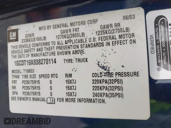 ✅ 2003 Chevrolet S-10 • VIN: 1GCDT19X838270114 • Лот: 41567042. Опубликован ранее на IAAI с пробегом 138 875 миль. Бесплатный доступ к архиву аукционных продаж из США и подробный отчёт об истории автомобиля на DreamBid. Изображение 9.