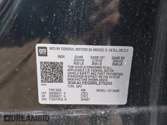 ✅ 2024 GMC Terrain AT4 • VIN: 3GKALYEG0RL375245 • Lot: 43095296. Listed on IAAI with 27,864 mi. Free auction sales archive from the USA and detailed vehicle history report at DreamBid. Image 9.