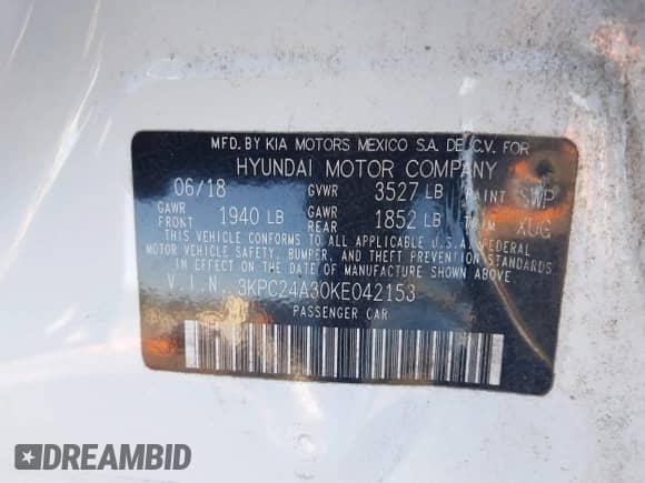 2019 Hyundai Accent SE z VIN 3KPC24A30KE042153, wystawiony jako IAAI lot #43367466 z przebiegiem 114 895 mil mil oraz . Historia ofert i sprzedaży dostępna na DreamBid. Obrazek 9.