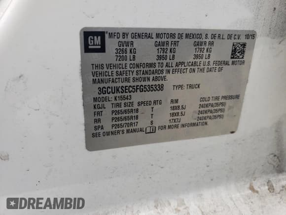 ✅ 2015 Chevrolet Silverado 1500 LTZ • VIN: 3GCUKSEC5FG535338 • Лот: 63156725. Опубликован ранее на Copart с пробегом 107 578 миль. Бесплатный доступ к архиву аукционных продаж из США и подробный отчёт об истории автомобиля на DreamBid. Изображение 12.