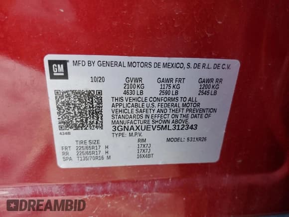 ✅ 2021 Chevrolet Equinox LT • VIN: 3GNAXUEV5ML312343 • Лот: 85163785. Опубликован ранее на Copart с пробегом 74 107 миль. Бесплатный доступ к архиву аукционных продаж из США и подробный отчёт об истории автомобиля на DreamBid. Изображение 14.