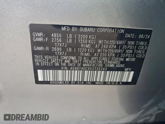 ✅ 2025 Subaru Outback Premium • VIN: 4S4BTADC9S3135243 • Lot: 95690015. Wystawiony na Copart z przebiegiem 11 937 mil. Bezpłatny archiwum sprzedaży aukcyjnych z USA i szczegółowy raport historii pojazdu na DreamBid. Zdjęcie 13.