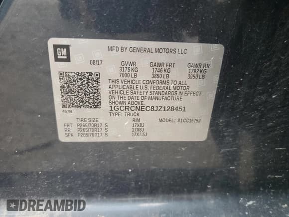 ✅ 2018 Chevrolet Silverado 1500 LS • VIN: 1GCRCNEC8JZ128451 • Лот: 67307565. Опубликован ранее на Copart с пробегом 182 753 миль. Бесплатный доступ к архиву аукционных продаж из США и подробный отчёт об истории автомобиля на DreamBid. Изображение 12.