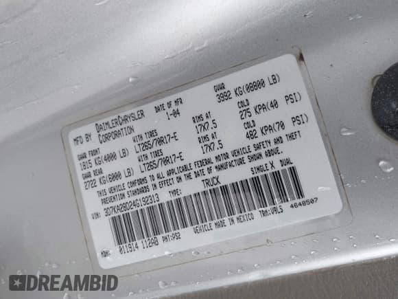 ✅ 2004 Dodge 2500 ST • VIN: 3D7KA28D24G192313 • Lot: 43074955. Wystawiony na IAAI z przebiegiem 214 468 mil. Bezpłatny archiwum sprzedaży aukcyjnych z USA i szczegółowy raport historii pojazdu na DreamBid. Zdjęcie 9.