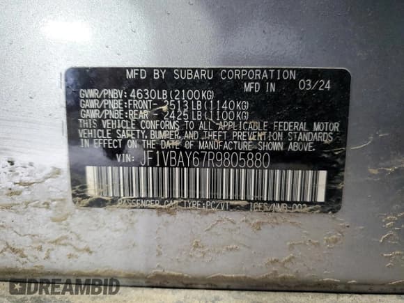 ✅ 2024 Subaru WRX TR • VIN: JF1VBAY67R9805880 • Лот: 87201934. Опубликован ранее на Copart с пробегом 7 307 миль. Бесплатный доступ к архиву аукционных продаж из США и подробный отчёт об истории автомобиля на DreamBid. Изображение 14.