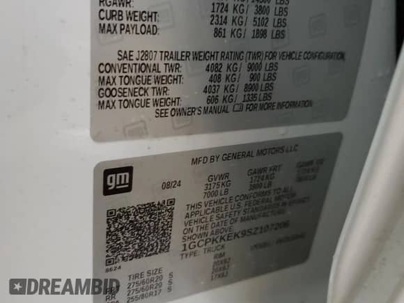 2025 Chevrolet Silverado 1500 LT с VIN 1GCPKKEK9SZ107206, выставлен на аукционе Copart как лот 67794545 с пробегом 6 398 миль миль и Списание • Salvage title. История ставок и продаж доступна на DreamBid. Изображение 12.