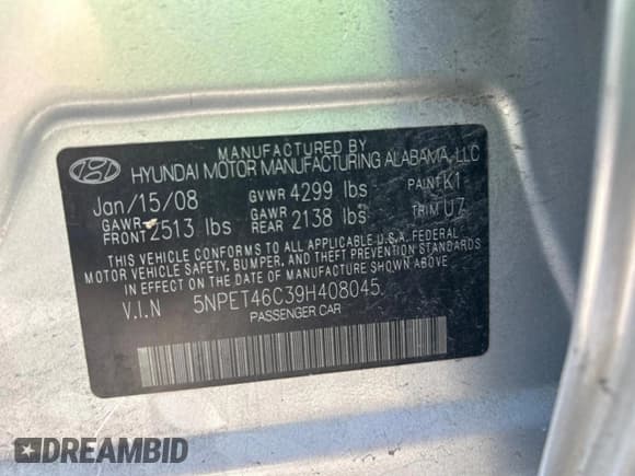 ✅ 2009 Hyundai Sonata GLS • VIN: 5NPET46C39H408045 • Лот: 78346984. Опубликован ранее на Copart с пробегом 121 841 миль. Бесплатный доступ к архиву аукционных продаж из США и подробный отчёт об истории автомобиля на DreamBid. Изображение 14.