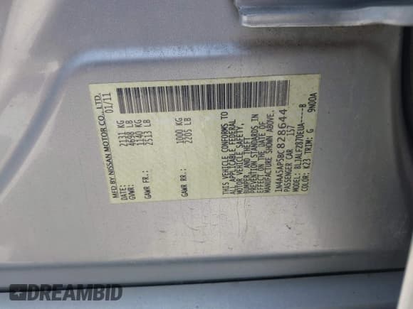 ✅ 2011 Nissan Maxima SV • VIN: 1N4AA5AP5BC828644 • Lot: 42588834. Wystawiony na IAAI z przebiegiem 177 643 mil. Bezpłatny archiwum sprzedaży aukcyjnych z USA i szczegółowy raport historii pojazdu na DreamBid. Zdjęcie 9.