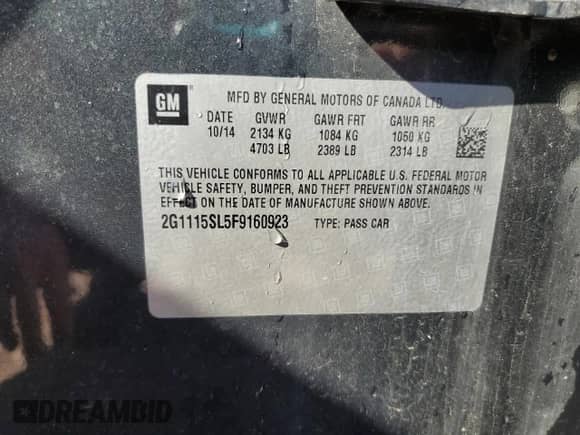 2015 Chevrolet Impala LT z VIN 2G1115SL5F9160923, wystawiony jako Copart lot #80632905 z przebiegiem 133 210 mil mil oraz Czysty tytuł • Clean title. Historia ofert i sprzedaży dostępna na DreamBid. Obrazek 12.