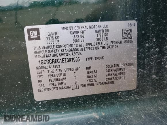 ✅ 2014 Chevrolet Silverado 1500 LT • VIN: 1GCRCREC1EZ397906 • Лот: 72258494. Опубликован ранее на Copart с пробегом 163 046 миль. Бесплатный доступ к архиву аукционных продаж из США и подробный отчёт об истории автомобиля на DreamBid. Изображение 12.