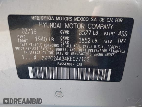 ✅ 2019 Hyundai Accent SE • VIN: 3KPC24A34KE077133 • Лот: 41619357. Опубликован ранее на IAAI с пробегом 104 956 миль. Бесплатный доступ к архиву аукционных продаж из США и подробный отчёт об истории автомобиля на DreamBid. Изображение 9.