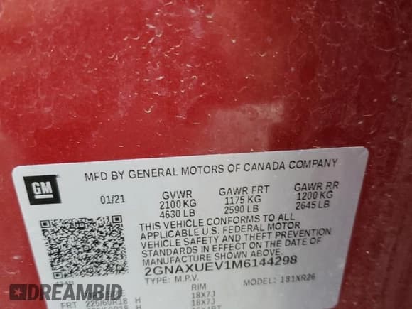 ✅ 2021 Chevrolet Equinox LT • VIN: 2GNAXUEV1M6144298 • Lot: 58198095. Listed on Copart with 97,702 mi. Free auction sales archive from the USA and detailed vehicle history report at DreamBid. Image 13.