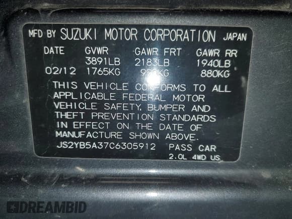 ✅ 2012 Suzuki SX4 Crossover • VIN: JS2YB5A37C6305912 • Lot: 93214415. Wystawiony na Copart z przebiegiem 139 370 mil. Bezpłatny archiwum sprzedaży aukcyjnych z USA i szczegółowy raport historii pojazdu na DreamBid. Zdjęcie 12.