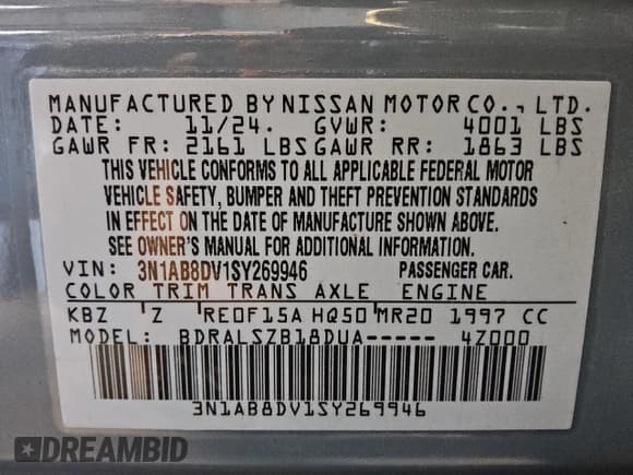 ✅ 2025 Nissan Sentra SR • VIN: 3N1AB8DV1SY269946 • Лот: 93135545. Опубликован ранее на Copart с пробегом 12 377 миль. Бесплатный доступ к архиву аукционных продаж из США и подробный отчёт об истории автомобиля на DreamBid. Изображение 12.