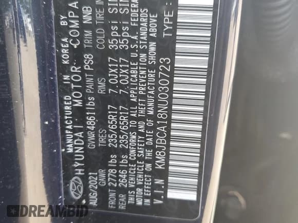 ✅ 2022 Hyundai Tucson Blue • VIN: KM8JBCA18NU030723 • Lot: 70143134. Wystawiony na Copart z przebiegiem 16 700 mil. Bezpłatny archiwum sprzedaży aukcyjnych z USA i szczegółowy raport historii pojazdu na DreamBid. Zdjęcie 15.