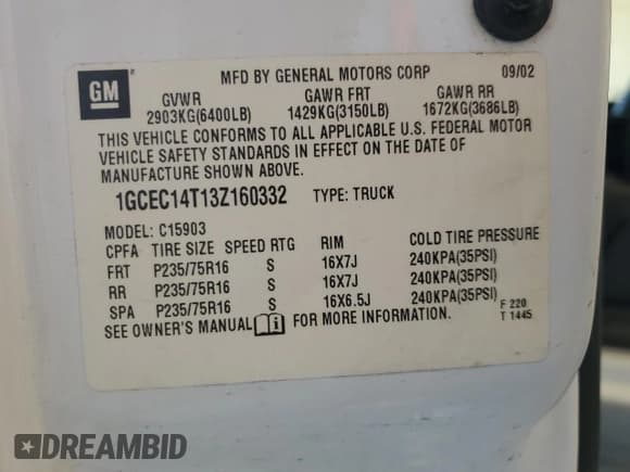 ✅ 2003 Chevrolet Silverado 1500 LS • VIN: 1GCEC14T13Z160332 • Лот: 71976104. Опубликован ранее на Copart с пробегом 292 782 миль. Бесплатный доступ к архиву аукционных продаж из США и подробный отчёт об истории автомобиля на DreamBid. Изображение 15.