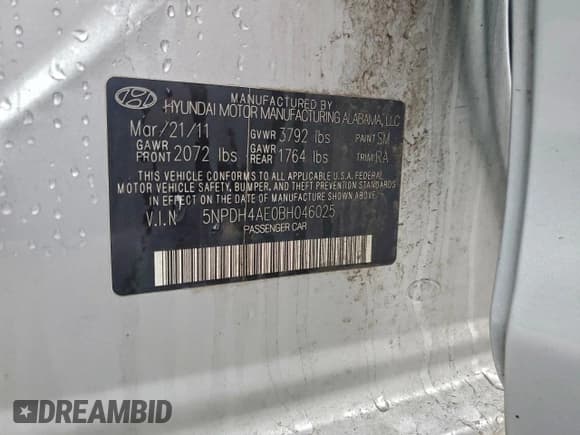 ✅ 2011 Hyundai Elantra GLS • VIN: 5NPDH4AE0BH046025 • Lot: 94500145. Listed on Copart with Not provided. Free auction sales archive from the USA and detailed vehicle history report at DreamBid. Image 12.