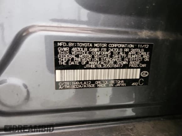 ✅ 2013 Lexus GS 350 • VIN: JTHBE1BL2D5018417 • Lot: 85304515. Listed on Copart with 121,563 mi. Free auction sales archive from the USA and detailed vehicle history report at DreamBid. Image 12.