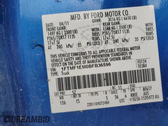 ✅ 2011 Ford F-150 XL • VIN: 1FTMF1EM0BFB36596 • Lot: 80665685. Listed on Copart with Not provided. Free auction sales archive from the USA and detailed vehicle history report at DreamBid. Image 12.